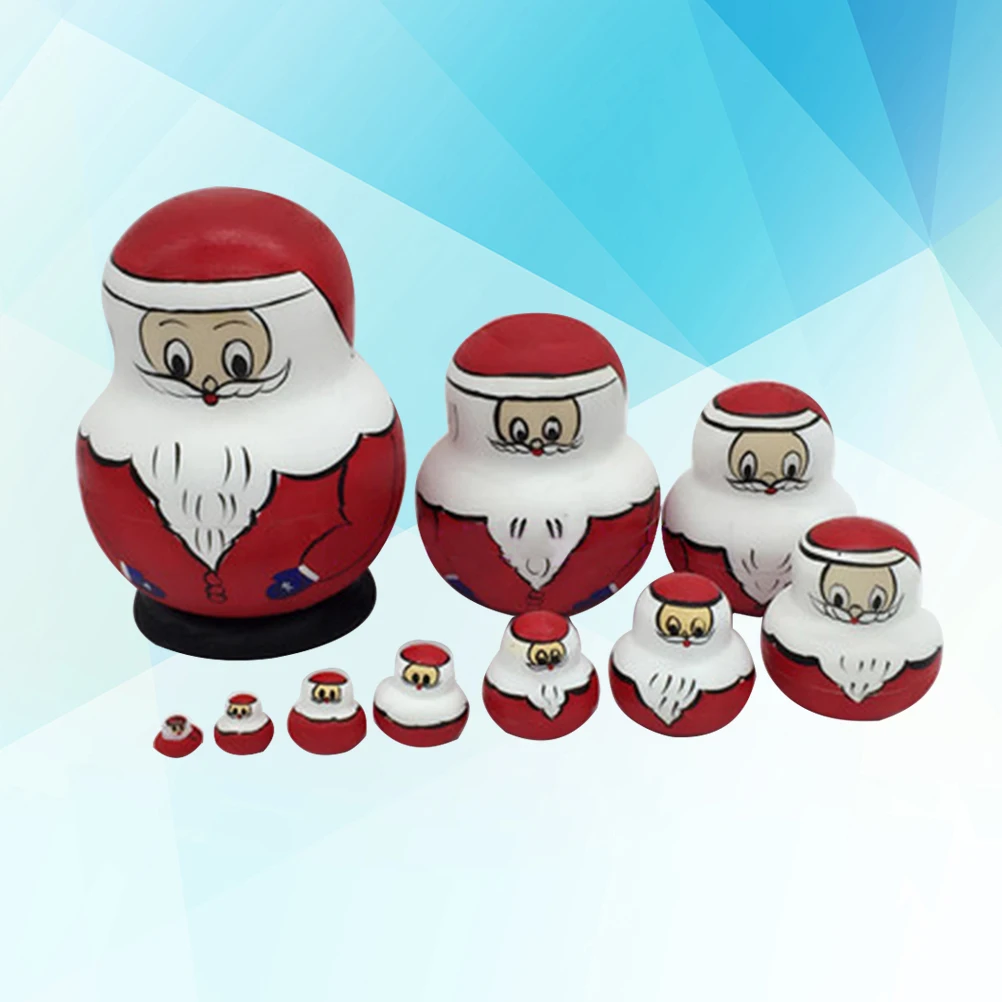 

10 PCS Matryoshka Russian Nesting Snowman Toys Santa Claus Xmas Christmas