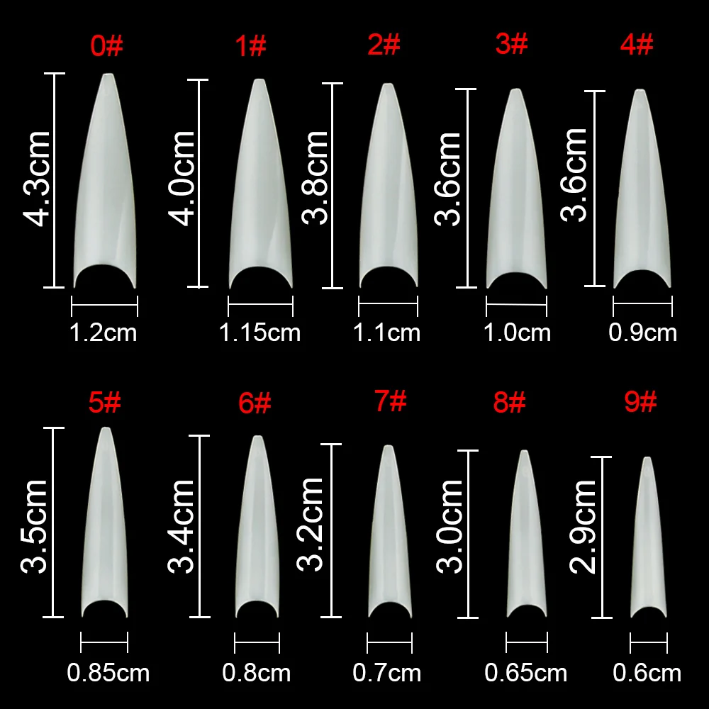 1 torebka (600 szt.) naturalne sztyletowe końcówki do paznokci 10 rozmiar pół okładki sztuczna akrylowa końcówka do przedłużania paznokci narzędzie