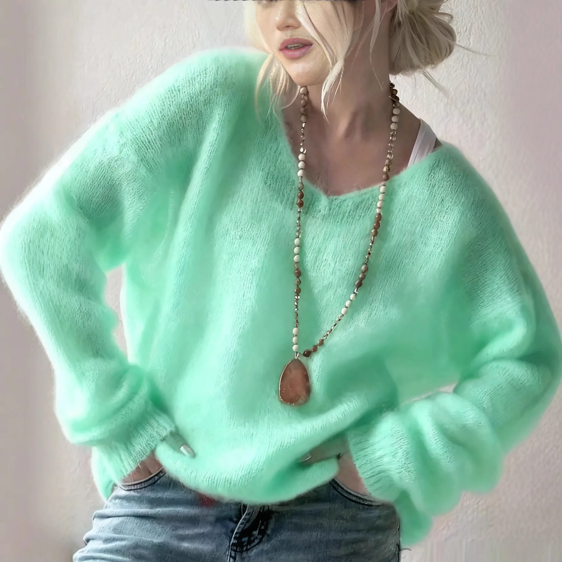 Dame pull pull automne élégant col en v pull hauts casual à manches longues couleur unie tricoté automne hiver femmes vêtements