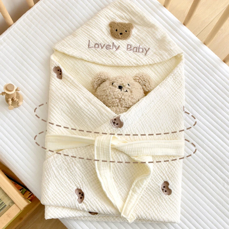 

4 Seasons Newborn Baby Blanket Infant Cute Embroidered Bear Rabbit Embrace a Quilt 90*90cm