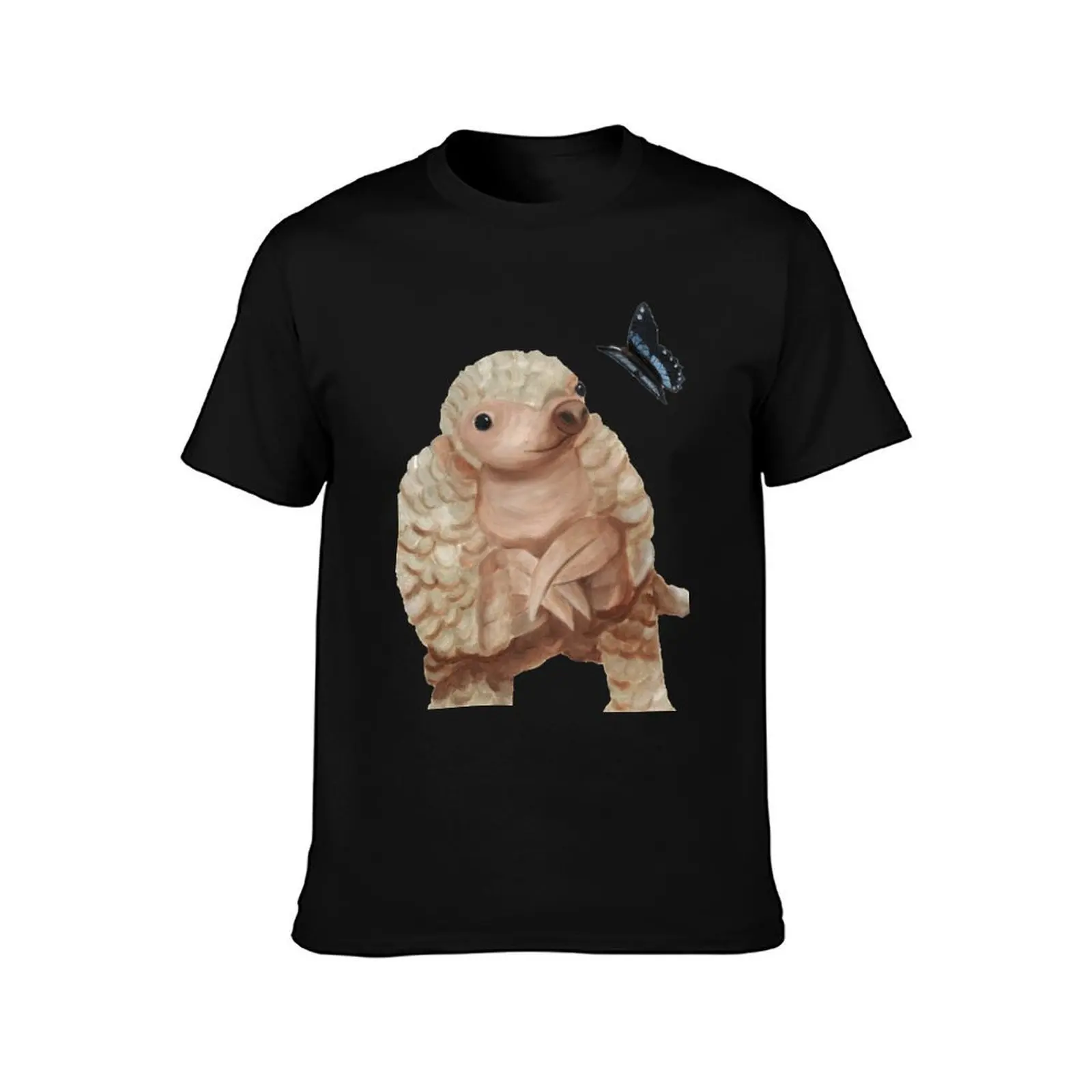 Pangolin and Butterfly - Cute Oil Painting T-Shirt Big and Tall Gym T-Shirt