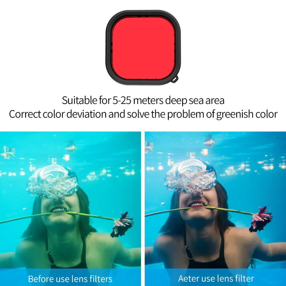 TELESIN-estojo impermeável para gopro hero, capa com filtro de mergulho, câmera de ação, mergulho subaquático, 12, 11, 10, 9