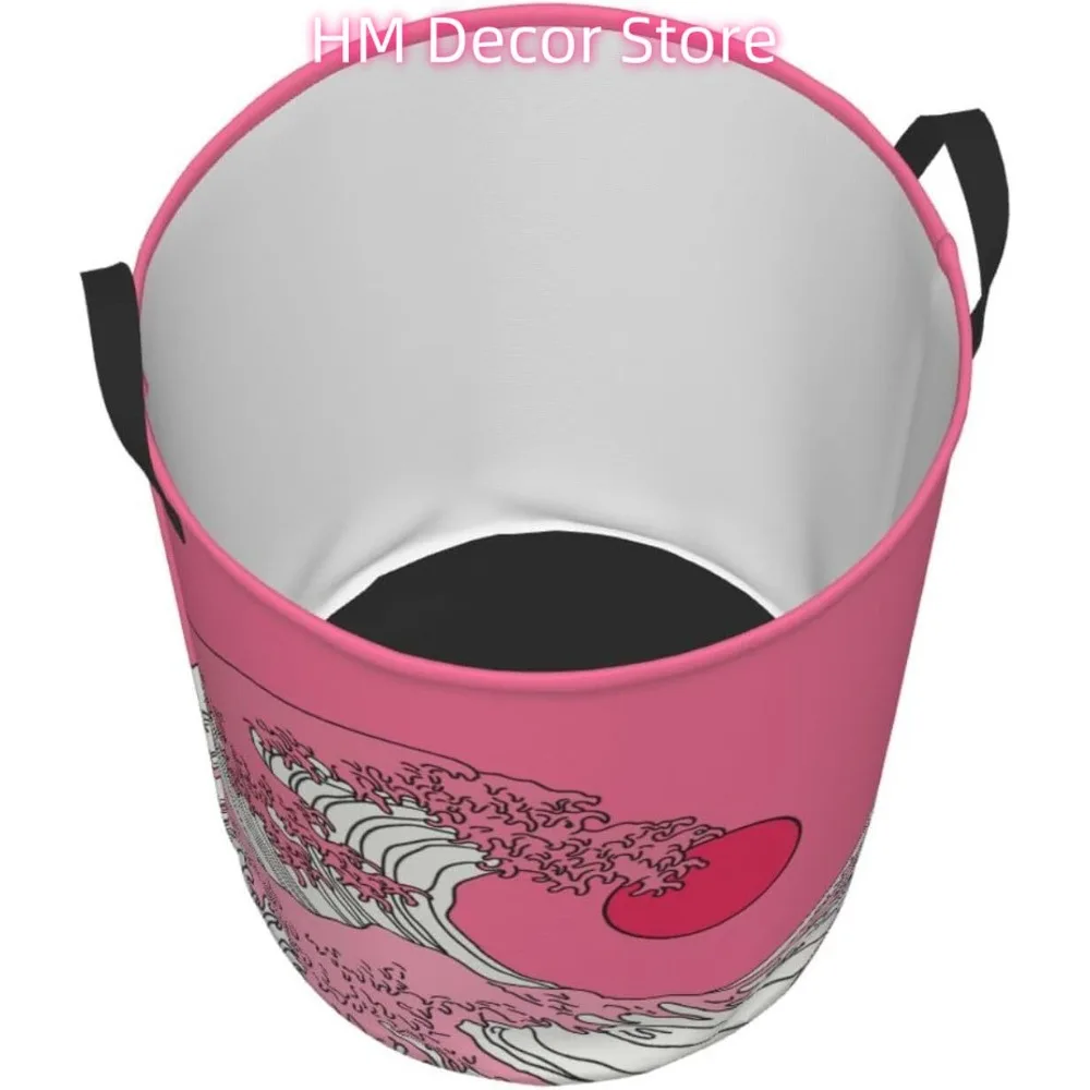 Laundry Basket Pink Wave and Sun Oxford Cloth Collapsible Laundry Hamper Storage Basket with Handle for Kitchen Bedroom Living r - view 3