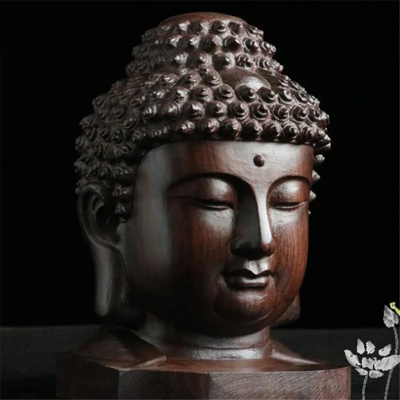 Creative New Buddha Statue Wood Wooden Sakyamuni Tathagata Figurine Mahogany India Buddha Head Statue Crafts Decorative Ornament