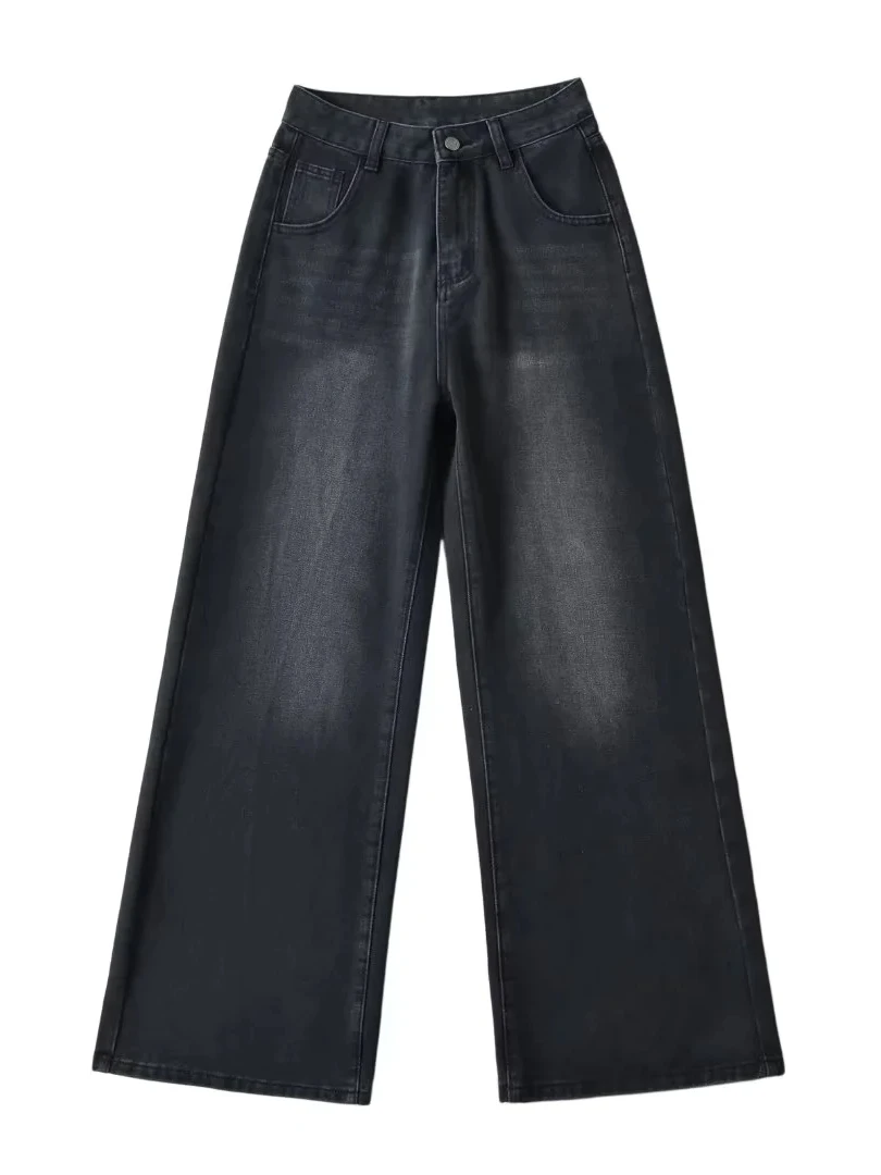 Jeans a gamba larga a vita alta retrò americani Pantaloni a gamba dritta lunghi fino al pavimento da donna High Street