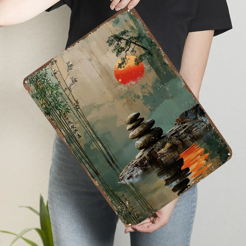 زن حديقة غروب الشمس طباعة ملصق معدني الديكور في ديكورات المنزل علامات القصدير المعدنية المخصصة لديكور الحائط بار القهوة