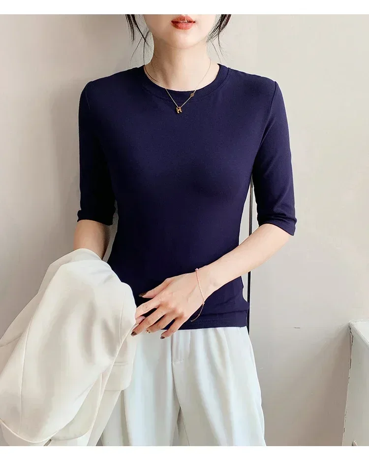 2026 Basic Einfarbiges Kurzarm-T-Shirt mit Rundhalsausschnitt, Eng Anliegend, Sommerliches Casual-Oberteil für Damen, Y2K Vintage Top, Harajuku Streetwear – Detail 19