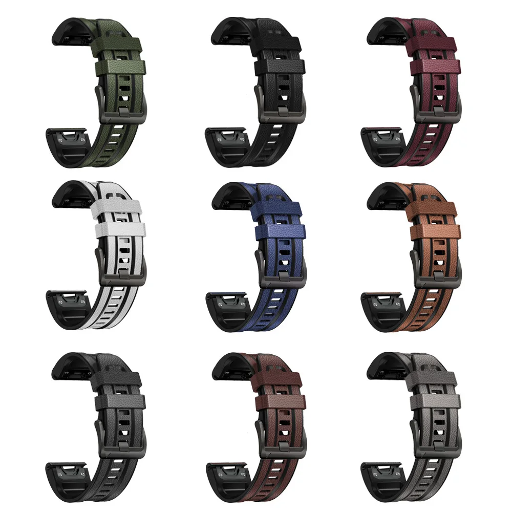 22 26mm Leather Silicone Quickfit Smart Watch Straps For Garmin Fenix 7 7X 6 6X 5X 5 Plus 3HR 945 955 Wrist Watchbands Bracelet