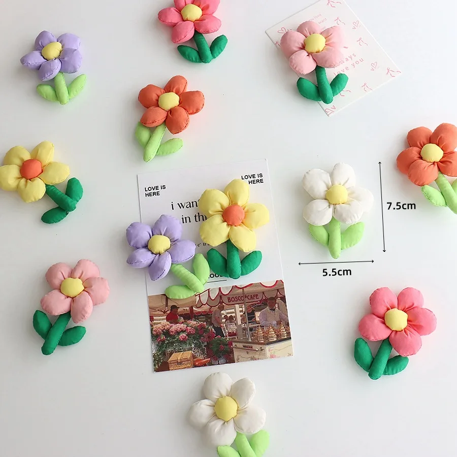 Korean Style 3D Sunflower Brooch with Two Leaves Stuffed Fabric Flower Pin for Clothing Hair Accessories Cottagecore Gift - view 4