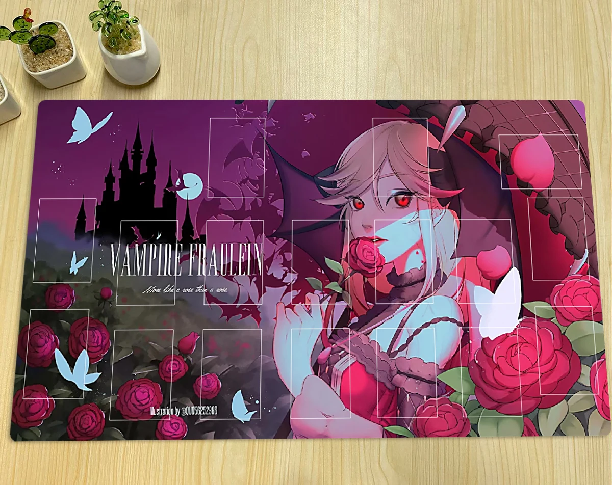 YuGiOh Vampire Fraulein TCG Play Mat CCG Board Game Trading Card Game Mat Custom Anime Mouse Pad Rubber Desk Mat Zone & Free Bag