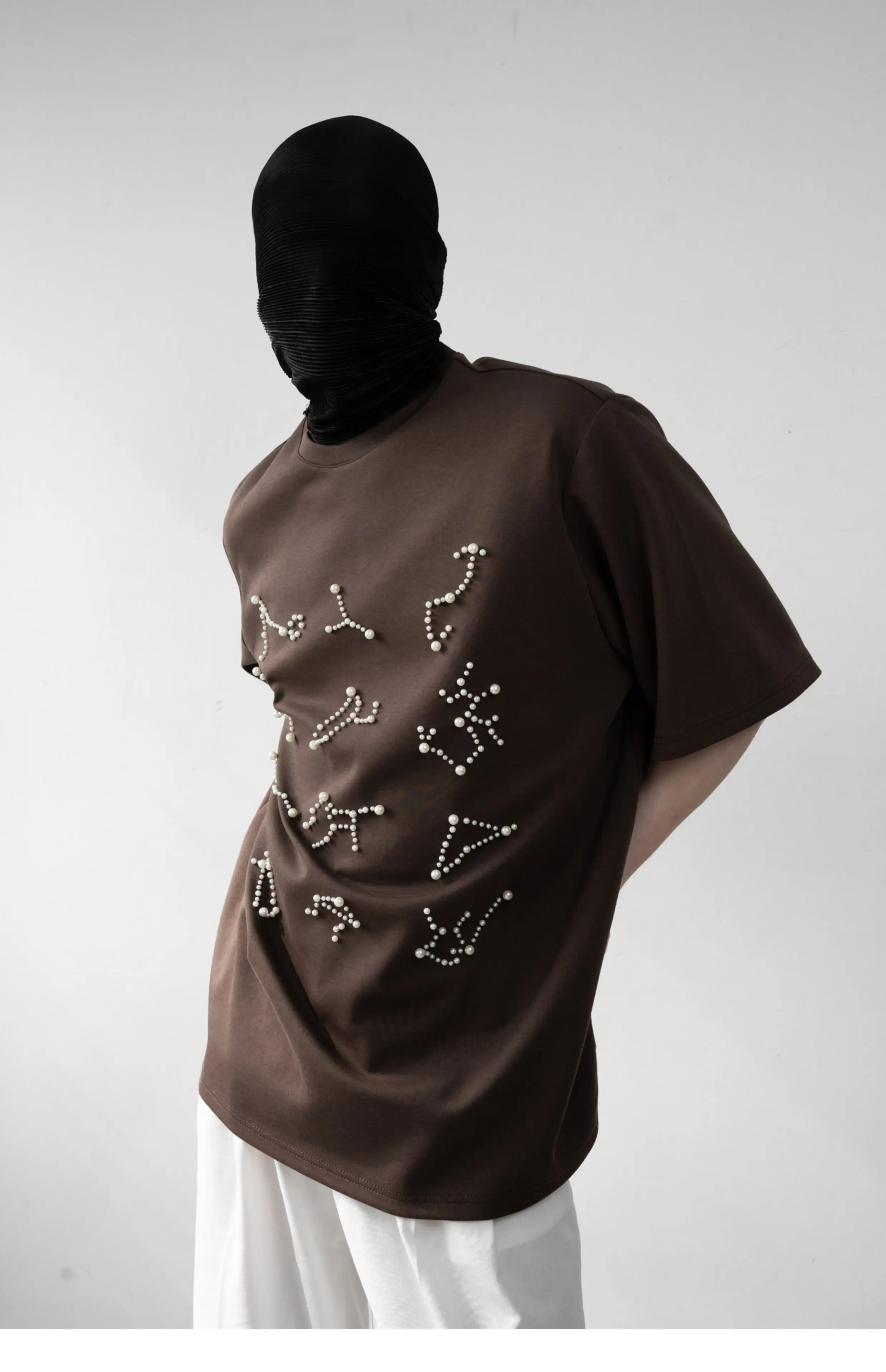 2026 Summer New Men's Purple Black Gray Loose Casual Constellation Pearl Beaded Round Neck Short Sleeve T-Shirt