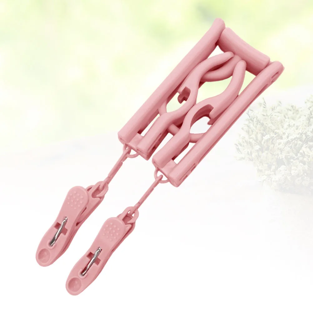 شماعات ملابس محمولة متعددة الوظائف قابلة للطي ومشبك غير قابل للانزلاق، رف تجفيف للسفر، منظم موفر للمساحة، وردي