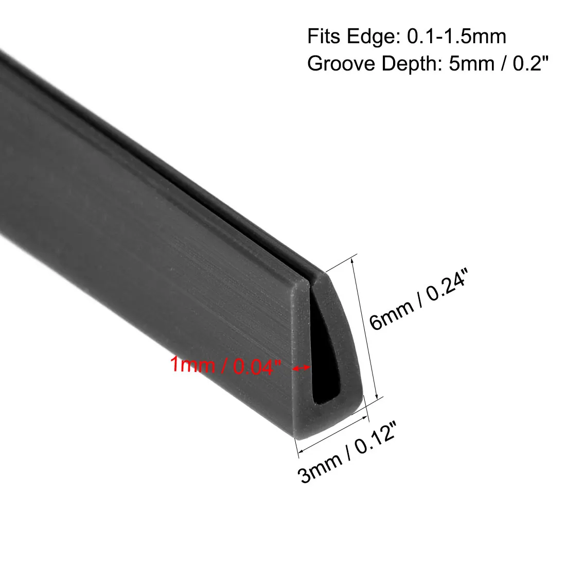 Uxcell 5M/16.4Ft Length Edge Trim U Seal Extrusion U Channel Edge Protector Sheet Fits 0.1-1.5mm Edge Silicone Black