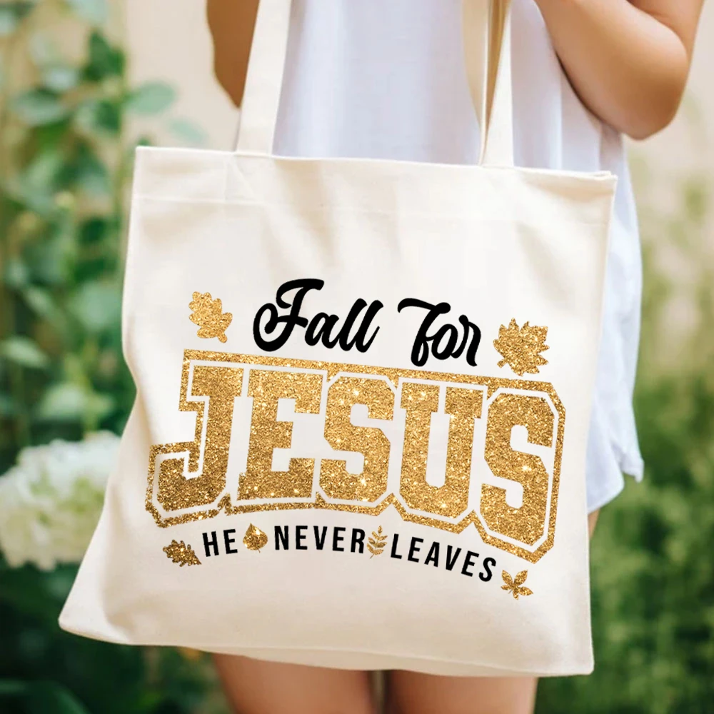 Fall for Jesus He Never Leaves Women Handbag Fall for Jesus Autumn Womens Handbag Christian Women Handbags Thanksgiving Tote Bag