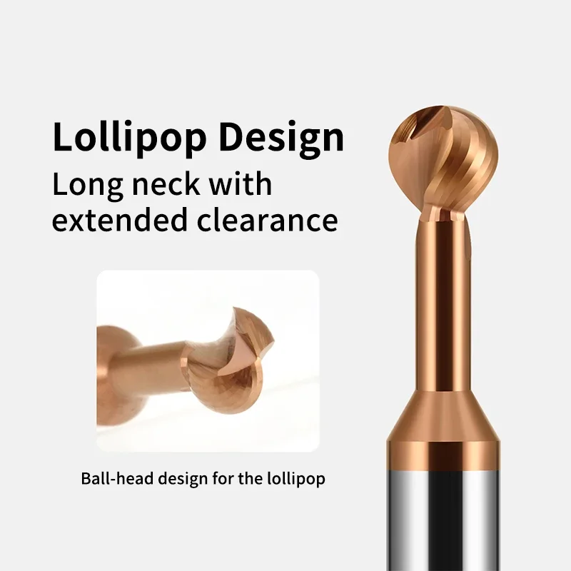 HILIXUN Solid Carbide Ball T Shape Cutter 3D End Mill Lollipop Ball End Mill R0.5-R10 Metal Steel Aluminum Copper Iron