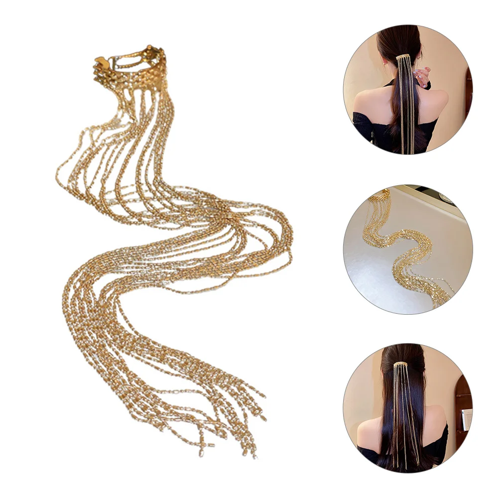 

Human Hair Extensions Tassel Clip Clips Ponytail Cuff for Women Headgear Golden Metal