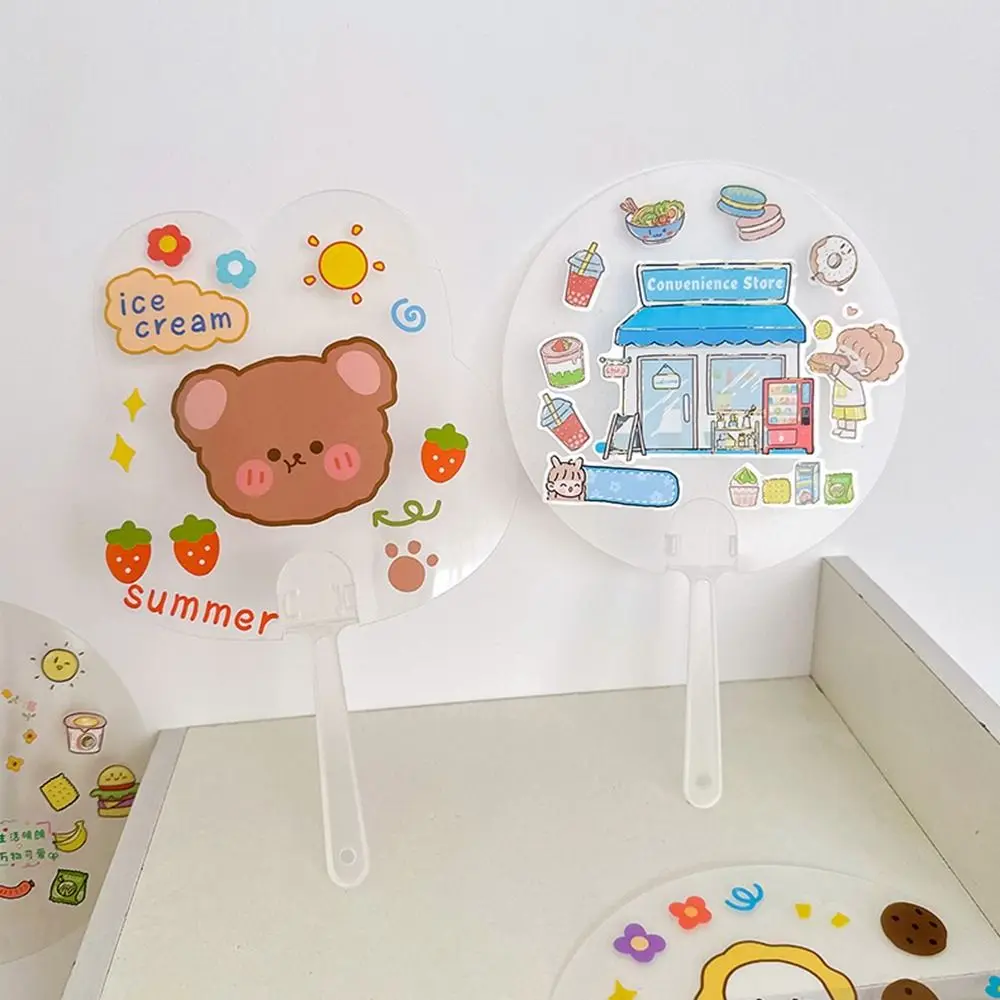 

Funny DIY Transparent Hand Fans Portable Handicrafts DIY Blank Fan Cute Graffiti Fan Kindergarten
