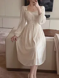 Summer New Women's Fashion Elegant White Mid Dresses French Retro Princess Party Clothing Birthday Wedding Robe Vestdios