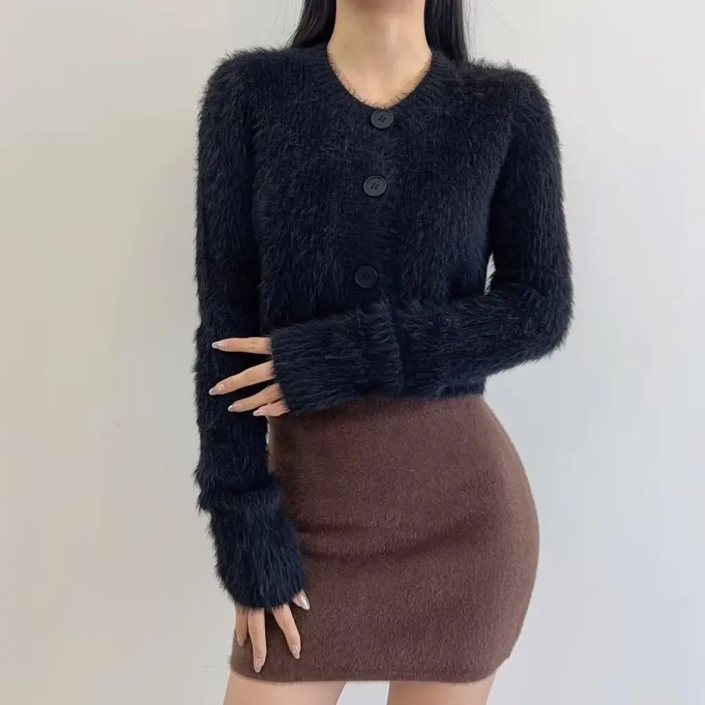 Cardigan lavorato a maglia girocollo da donna Maglione a petto ampio lavorato a maglia simile alla lana Ins Blogger Style Primavera Novità