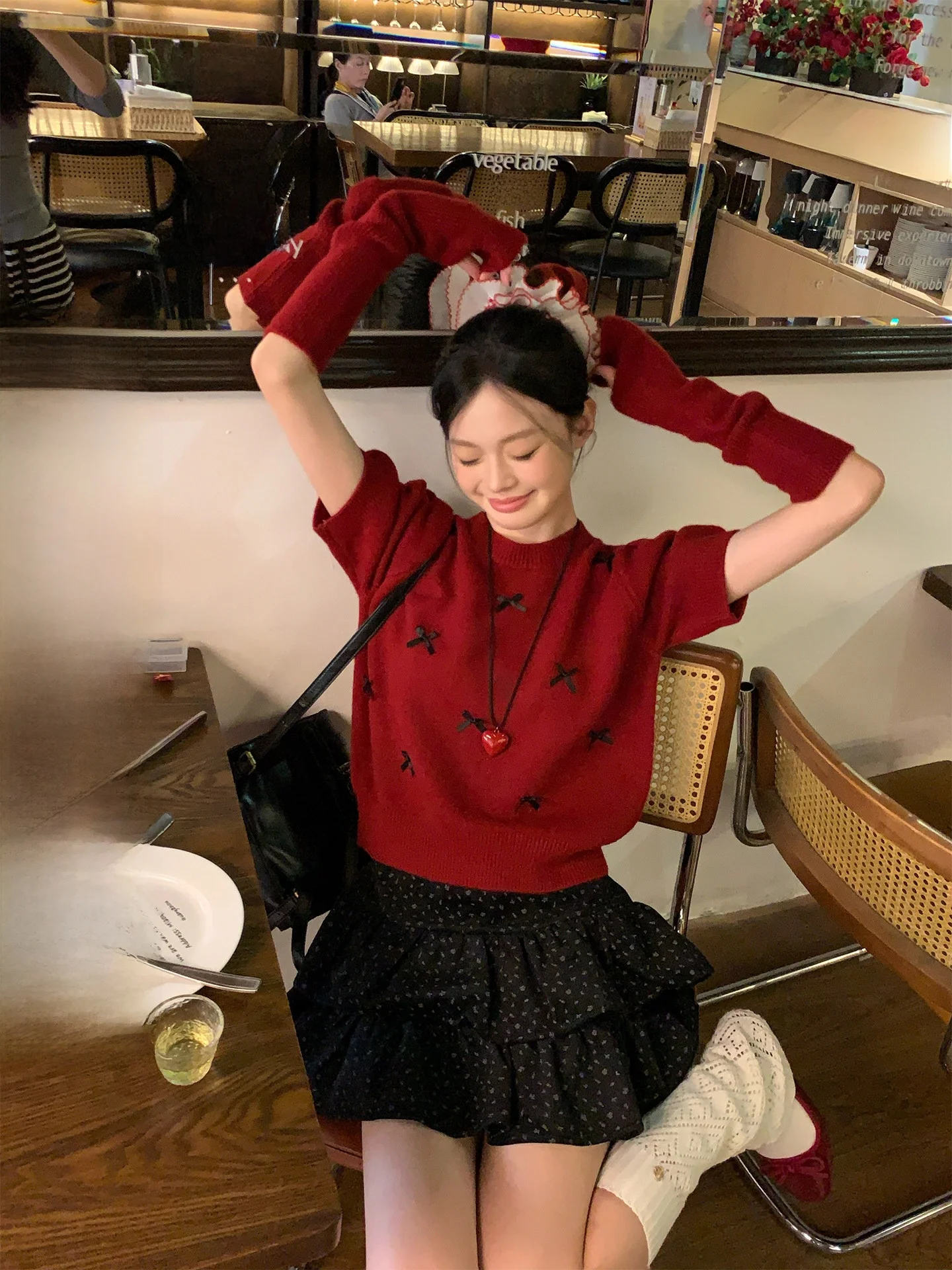 

Red Knot Bubble Sve Sweater Women's Spring Detachable High-End Feeling Comfortable Soft Commute Sle Long Sve