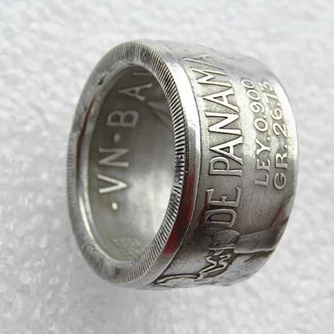 Handmade Ring By Panama 1947 Date Selection Balboa Silver Plated Copy Coins In Sizes 8-16