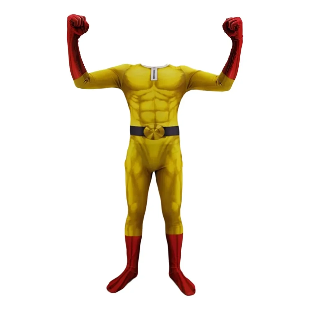 2025 One Punch Man Costumi Cosplay per uomo Saitama Anime Cosplay Tuta da supereroe Halloween Tute Abiti con mantello/mantello