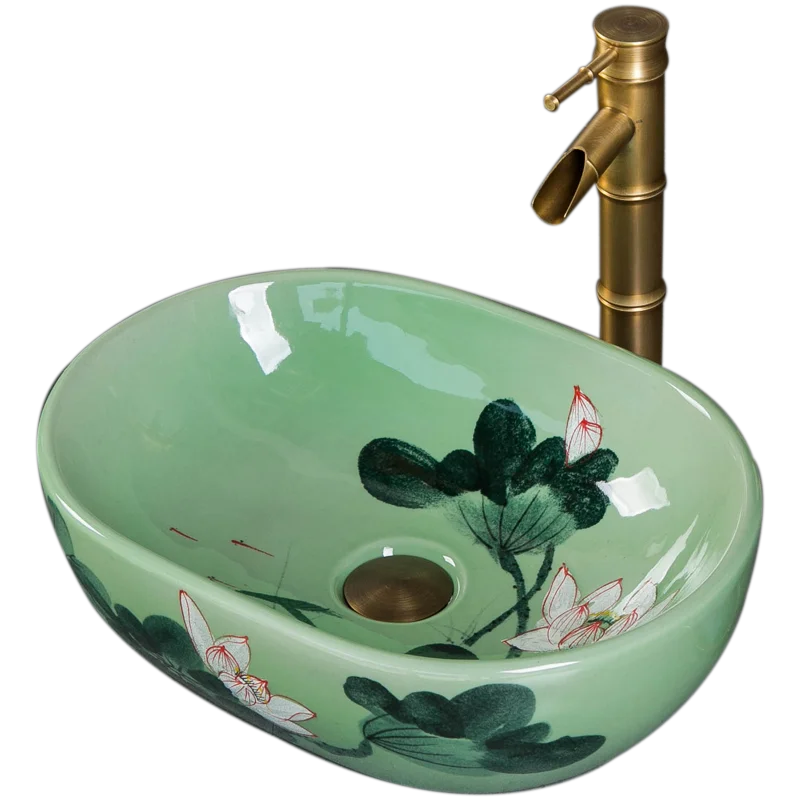 

Retro wash basin, bathroom, art stage oval washbasin, small ruler, household wash basin, single basin.