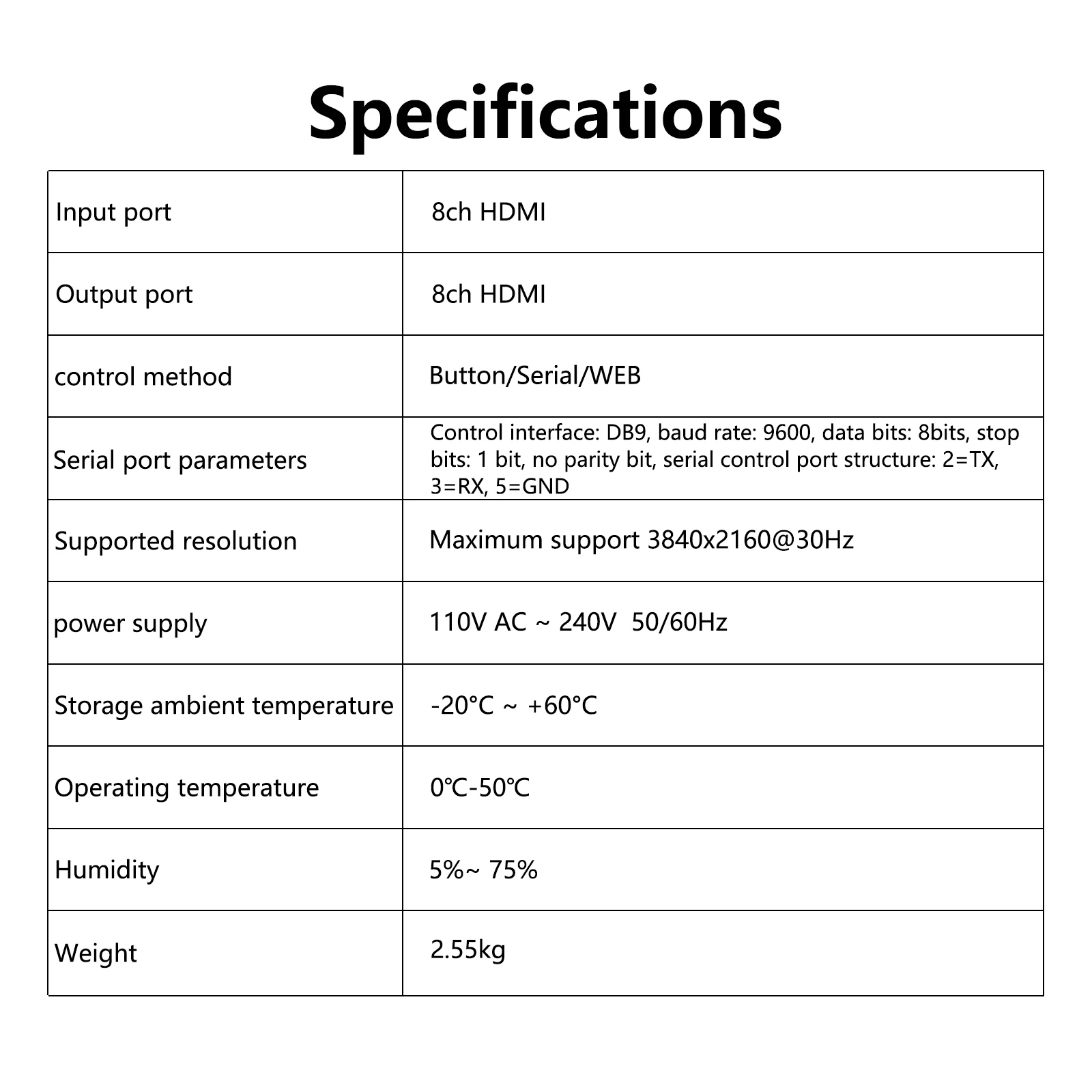 Profesional Matrix Switch Splitter 8x8 4K 30Hz 1080P120Hz For HDMI 8in 8out HDCP Blu-ray 3D WEB/Panel/Remote Control