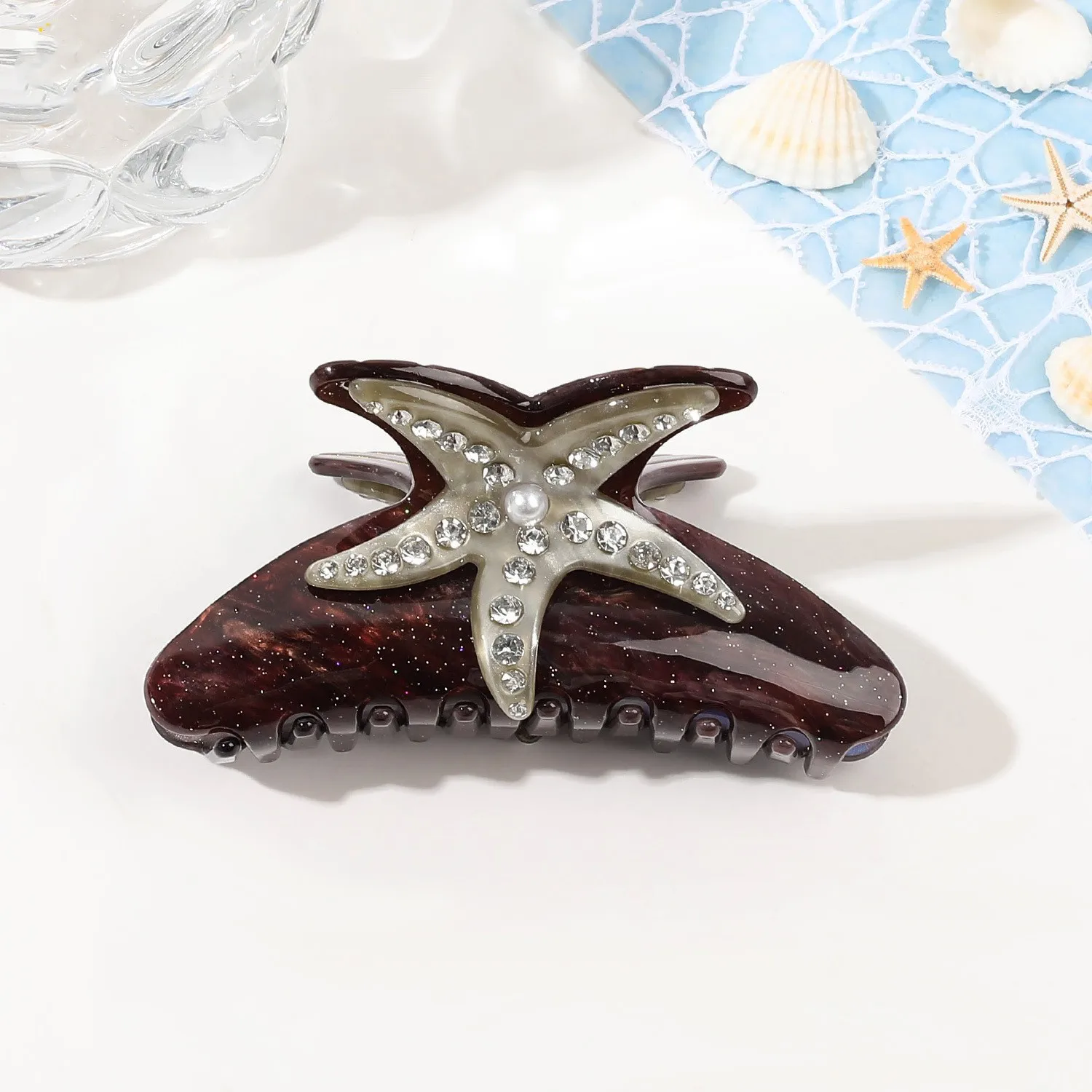 DuoShang New Style Ocean Series Rhinestone Starfish Acrylic Hair Claw Light Luxury Claw Clip for Women Girls Hair Accessories