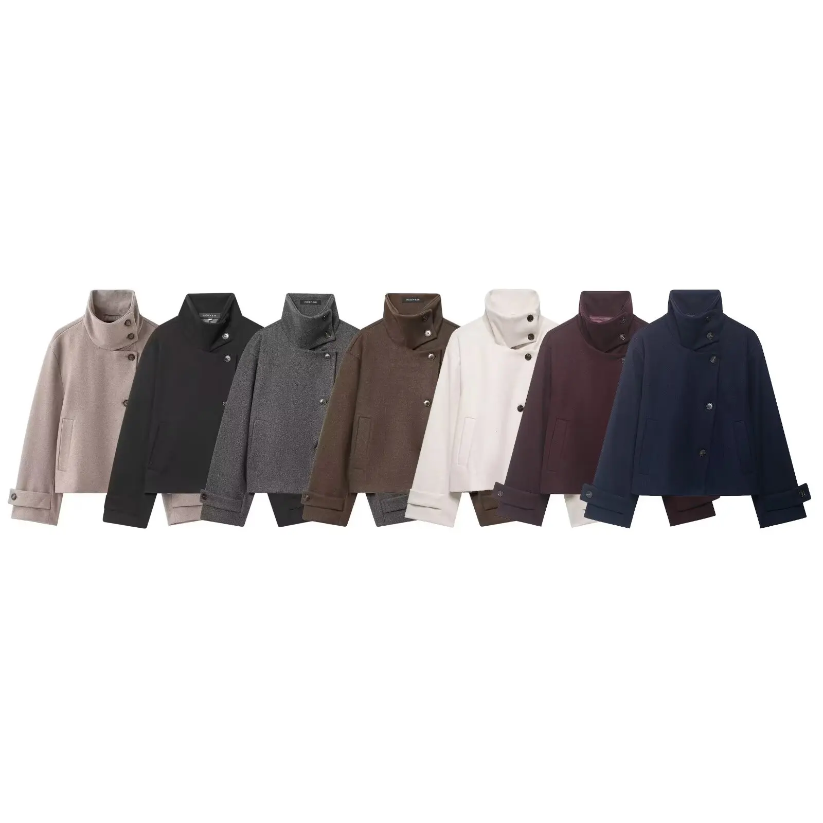 DUOPERI Women Multi‑color Wool‑blend Coat High Wrap Stand Collar Long Sleeve Female Chic Lady Casual Jacket