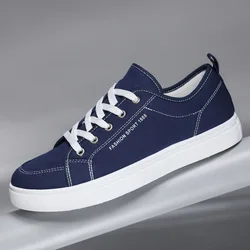 2025 New Blue Men's Casual Canvas Shoes Lace-Up Flat Luxury Design Anti-Slip Sneakers Couple Board Shoes Plus Size 47/48 