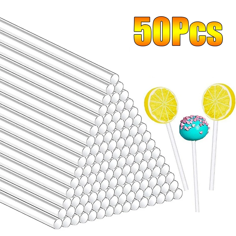 50 Stück transparente Acryl stifte für DIY Lutscher Dessert Schokolade wieder verwendbare Kuchen Dekor Pops Stick solide rühren