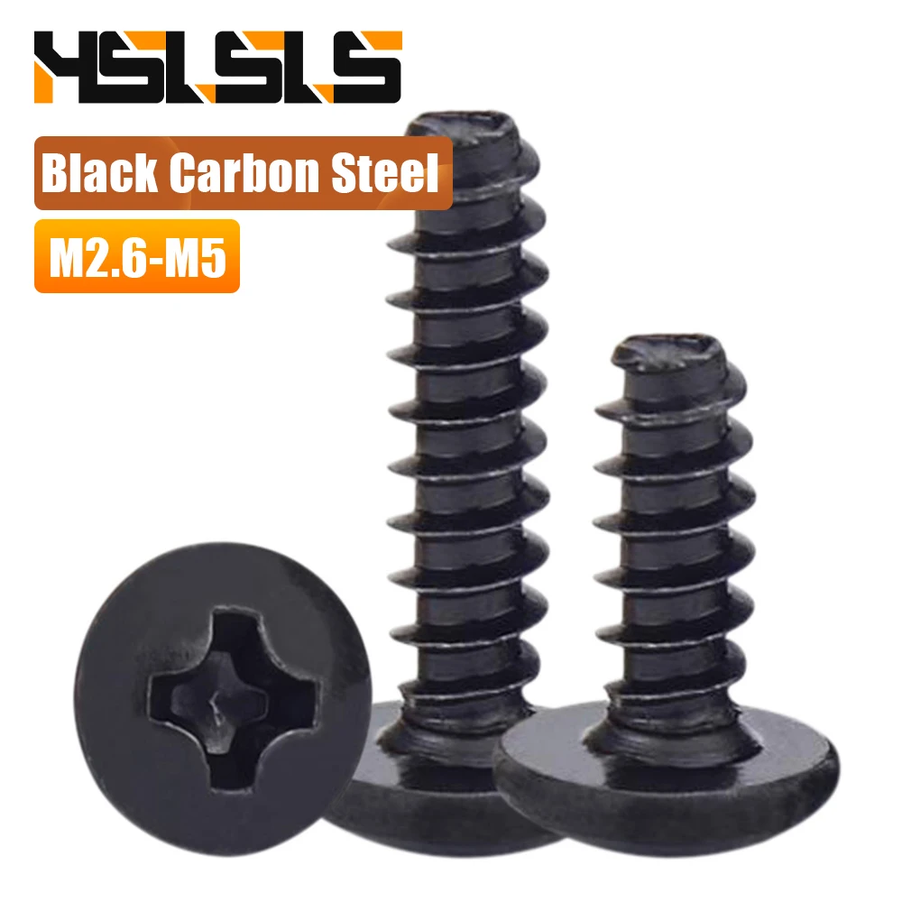 20-50pcs Black Plated Carbon Steel Phillips Drive Truss Head Flat Tail Tapping Screw M3 M3.5 M4 M5 Cross Head Self Tapping Screw
