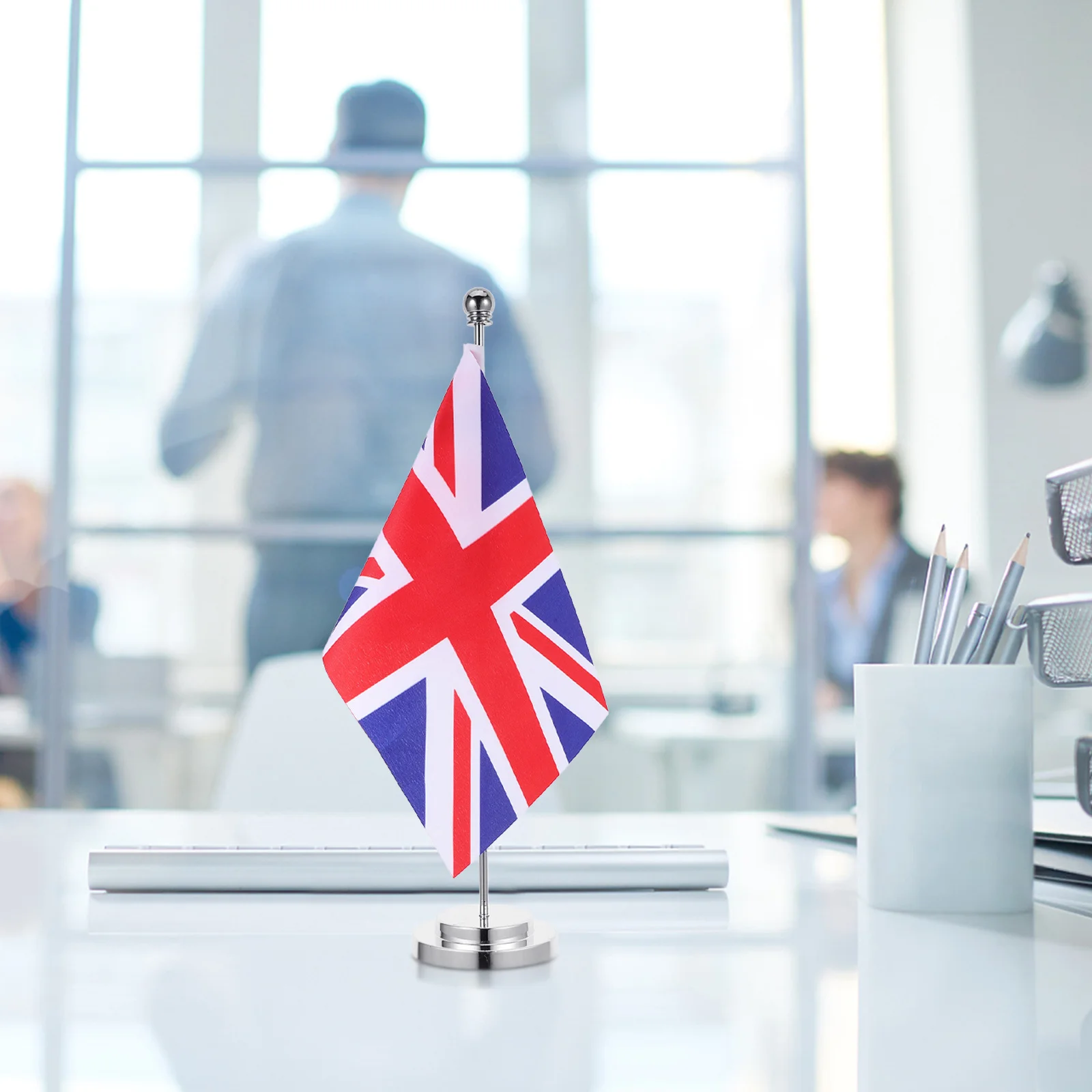 영국 미니 책상 깃발 영국 국기 테이블 깃발 견고한 은색 폴 스탠드 포함 사무실 가정 파티 장식 세계 깃발 배너