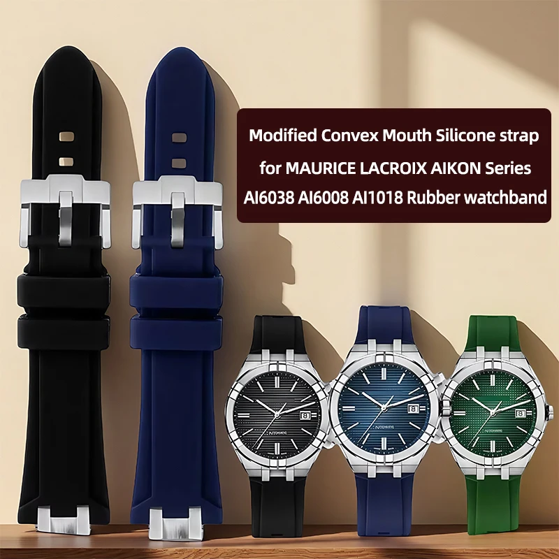 

Modified Convex Mouth Silicone for MAURICE LACROIX AIKON Series AI6038 AI6008 AI1018 Rubber watchband Men's watch accessories