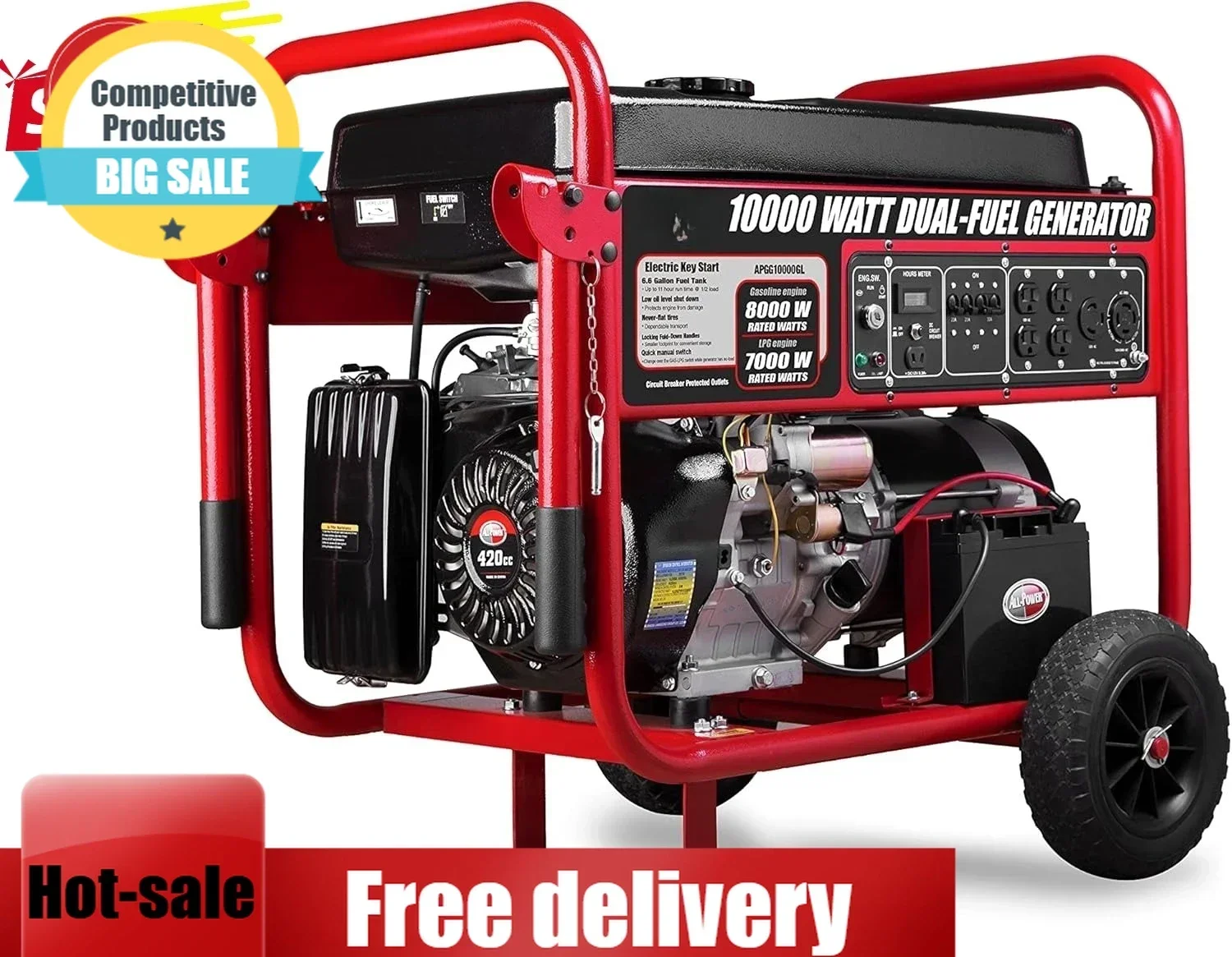 

Home Backup-APGG10000-10,000 Watt Starting Power Generator JD Engine Electric Start Portable Wheel Steel Frame