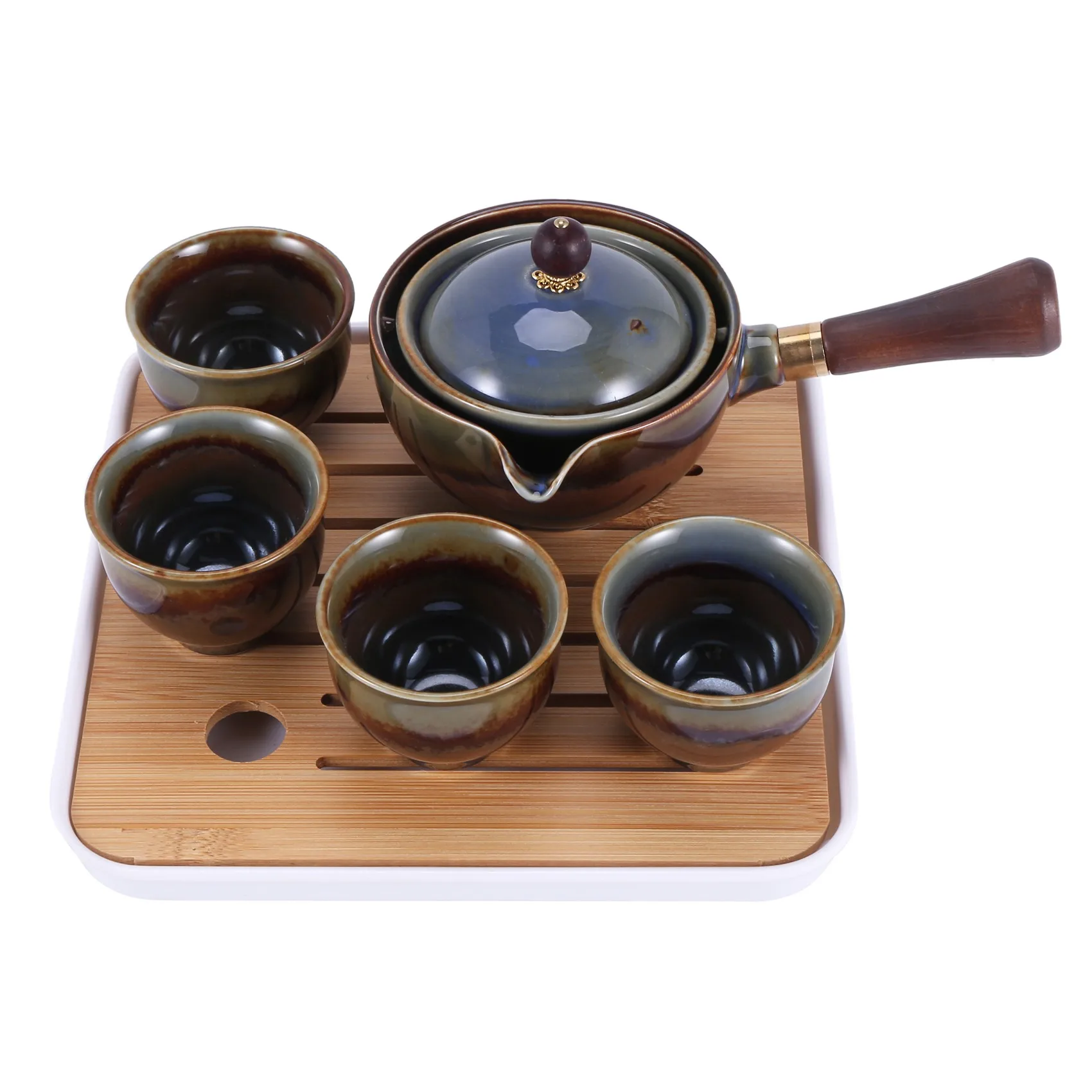 AC76-Porcelain Chinese Gongfu Tea Set Portable Teapot Set With 360 Rotation Tea Maker And Infuser Portable All In One Gift
