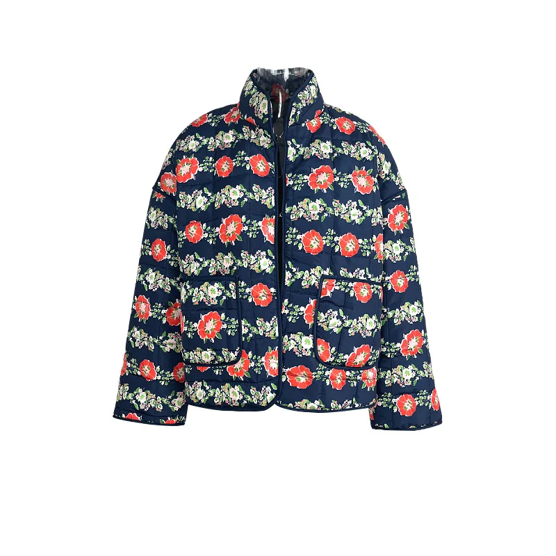 Floral Thick Jacket Women Print Patchwork Warm Pocket Female Cotton Coat 2025 Autumn Winter Fashion Loose Casual Lady Overcoat