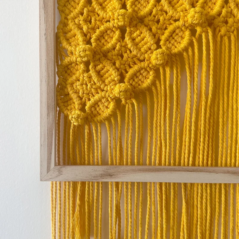 INS style handwoven wall decoration, warm yellow tassel hanging ornament, no-drill feature for the living room and bedroom backg