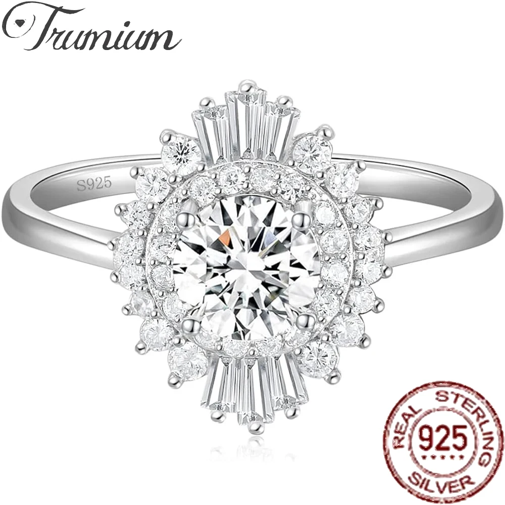 Trumium 100% 925 Sterling Silver Round Cut 0.8CT Cubic Zirconia Halo CZ Engagement Rings for Women Wedding Band Promise Rings