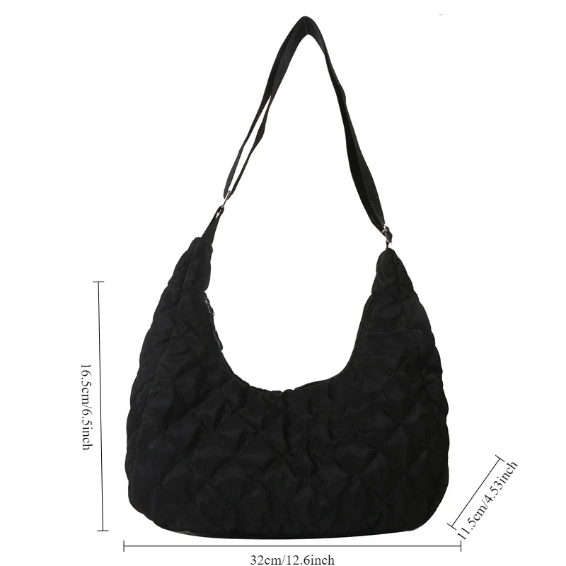 Winter Casual Women Popular Nylon Hobo Bag Thread Lattice Normcore Fashion Structured Shoulder Bag Thick Exquisite Crossbody Bag