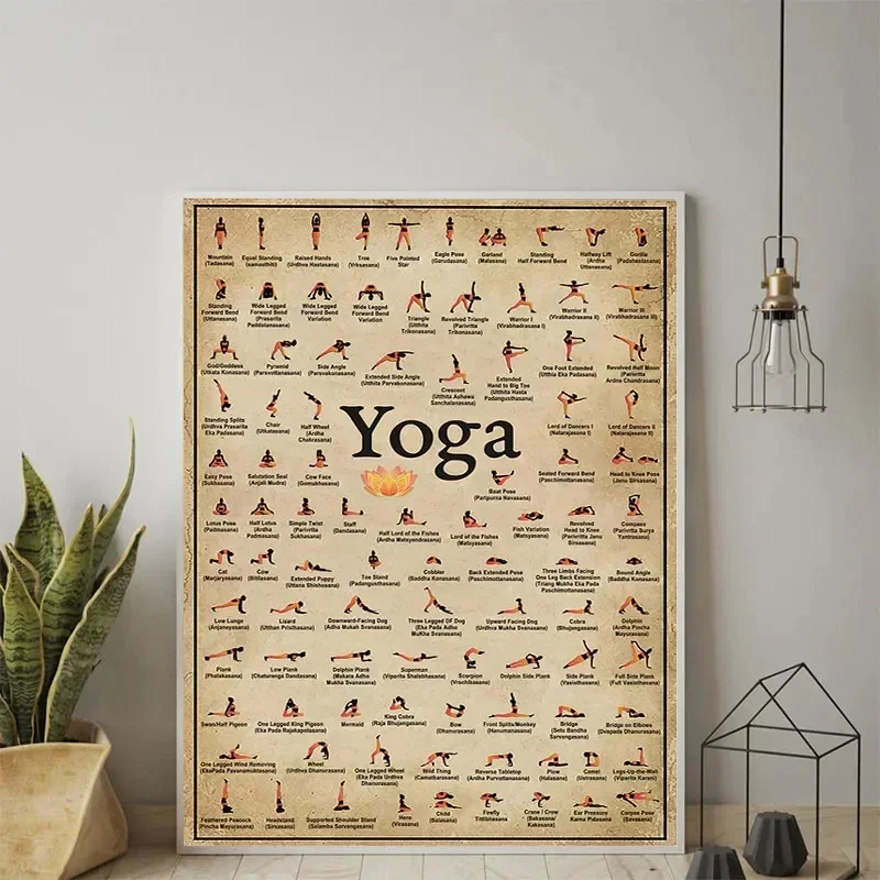 Gym Yoga Poster Ashtanga Chart Pose Health Retro Wall Art Vintage Canvas Painting Yoga Print Living Room Home Meditation Decor