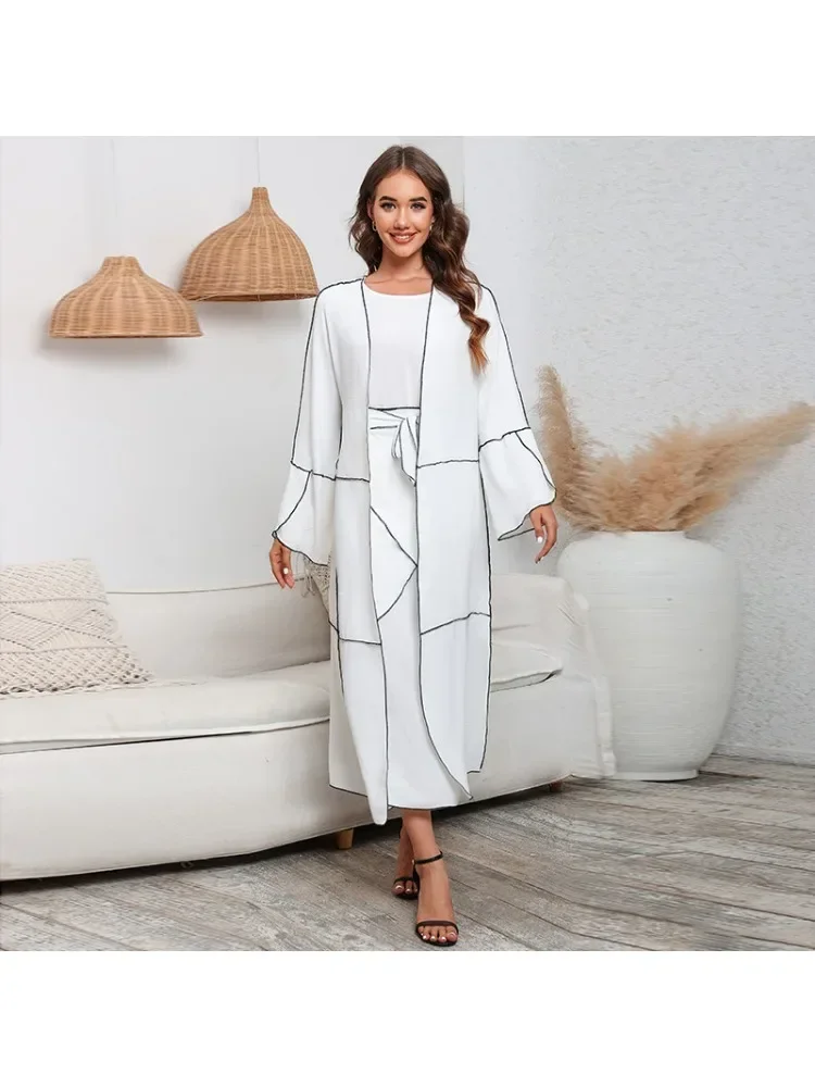 

3PCS Muslim Sets Eid Women Abaya Kimono Khimar Hijab Dress Suits Kaftan Turkey Solid Ramadan Kebaya Abayas Islam Clothing