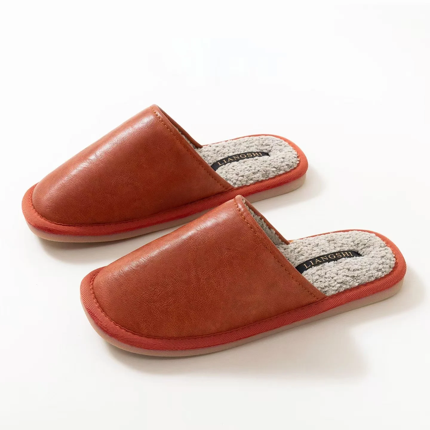 

Women Winter Leather Baotou Cotton Slippers High Quality Waterproof Non Slip Fuzzy Keep Warm Home Slippers Floor Silent Slipper