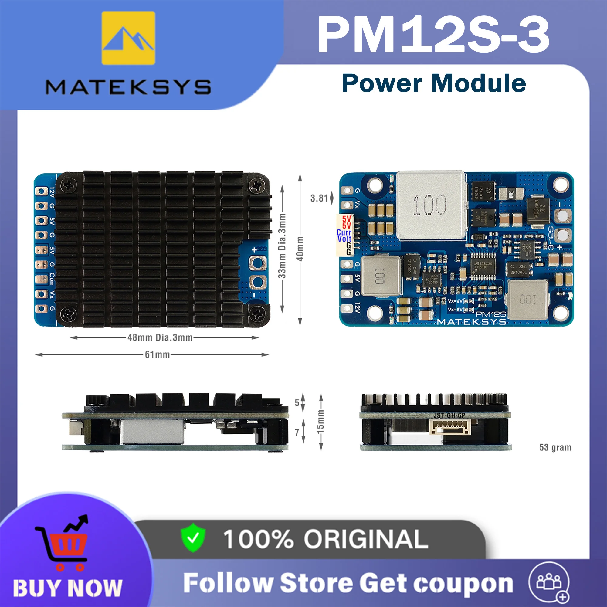 Matek Mateksys PM12S-3 POWER MODULE 9V to 55V independent Step-Down Voltage Regulators  for RC Model Airplane FPV Racing Drone