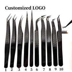 Customized Private LOGO False Lash Tweezers For Eyelash Extensions Boot Isolation Clip Tongs Black Perfect Close Nail Art Tools