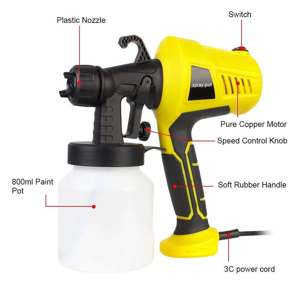 800ml Easy Spraying Electric Spray Gun EU Plug Power Tools 500W Household Paint Sprayer Flow Control Airbrush Spray Gun