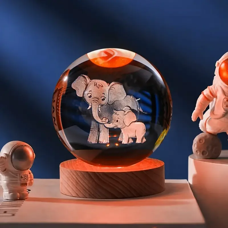 

1 шт. 3D лазерная гравировка слон хрустальный шар светодиодный цветной держатель лампы, украшение стола в спальне, подарок на день матери для мамы
