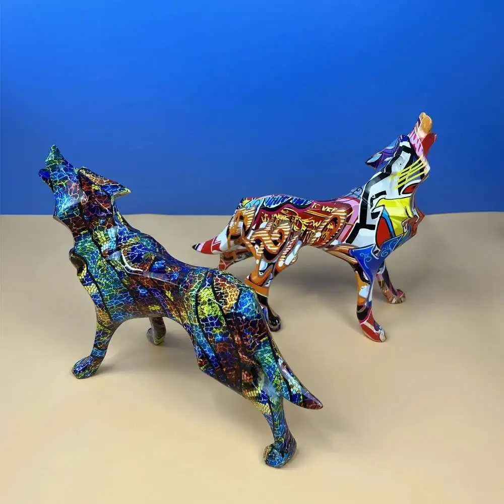 

New creative resin crafts animal geometry wolf ornaments home living room office desktop decorative gifts
