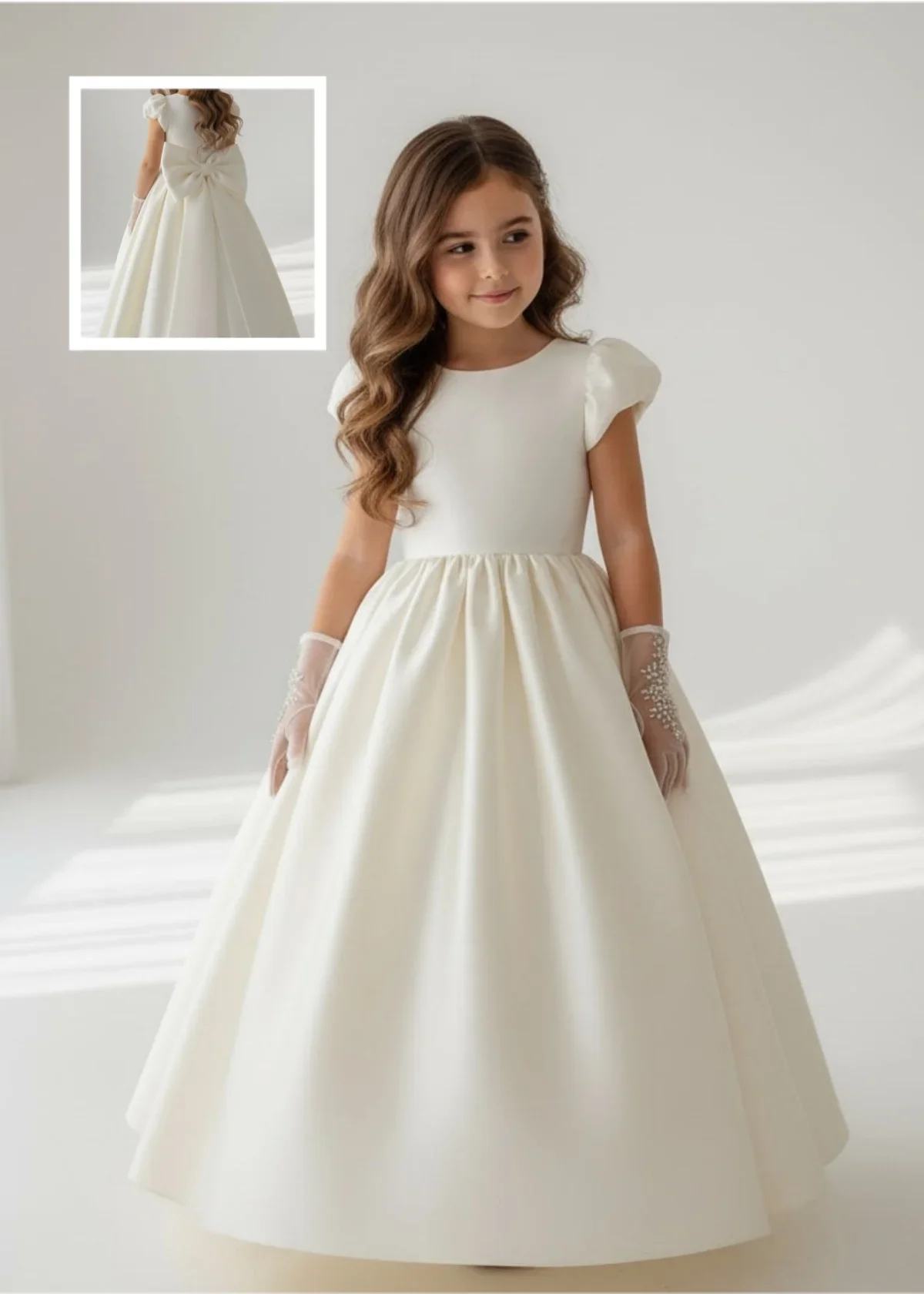 Custom Luxury Dress Flower Girl Wedding Pageant White Satin Bow Kids Luxe Birthday Guest Formal Evening Party Shows Ball Gown